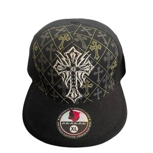 Pit Bull Black Flat Brim Fitted Embroidered Cross Hat XL NWT